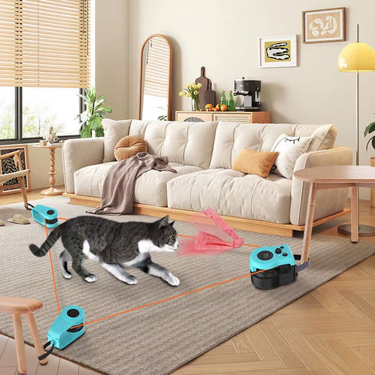 Interactive Smart Cat Toy | Automatic Teaser Machine with Remote Control Multi-Attachment Laser & Feather Teaser for Indoor Pets